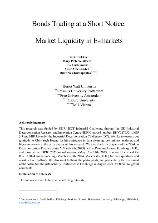 Bonds trading at short notice: market liquidity in E-markets